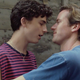 Armie Hammer and Timothée Chalamet, not kissing. (Image via screengrab.)
